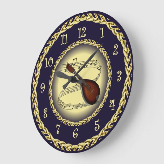 Mandolin 01 ~ Musical Scroll ~ Gold/Navy Blue ~ Grote Klok (Hoek)