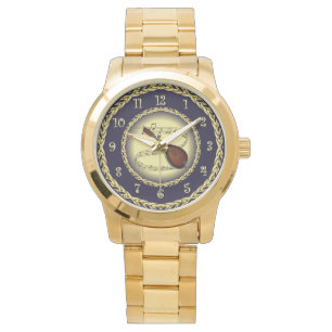 Mandolin 01 ~ Musical Scroll ~ Gold/Navy Blue ~ Horloge