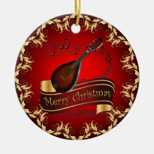 Mandolin 01~ Musical Scroll ~ Merry Kerstmis ~ Keramisch Ornament (Voorkant)