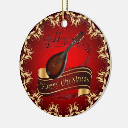 Mandolin 01~ Musical Scroll ~ Merry Kerstmis ~ Keramisch Ornament (Links)