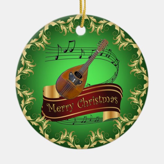 Mandolin 02 ~ Musical Scroll ~ Merry Kerstmis ~ Keramisch Ornament (Voorkant)