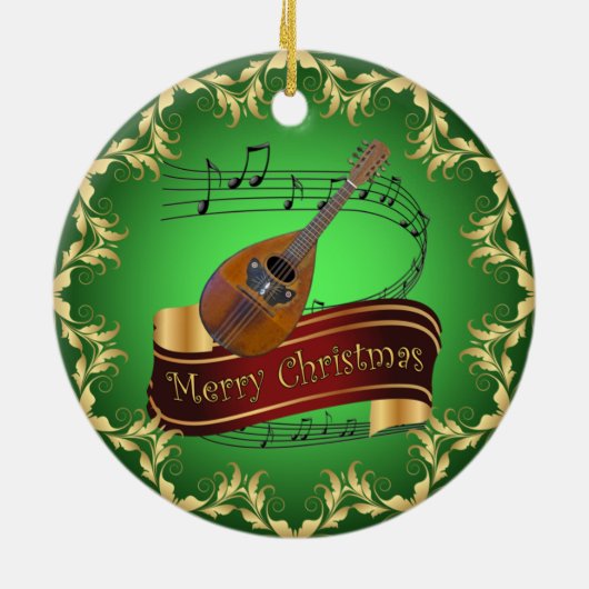 Mandolin 02 ~ Musical Scroll ~ Merry Kerstmis ~ Keramisch Ornament (Achterkant)