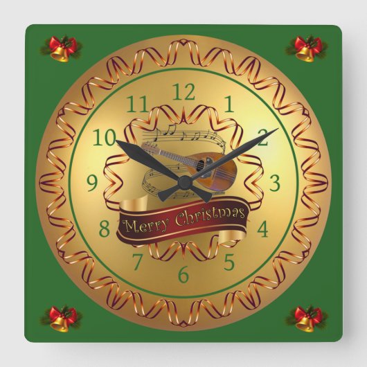 Mandolin 02~ Musical Scroll ~ "Merry Kerstmis"  Vierkante Klok (Voorkant)
