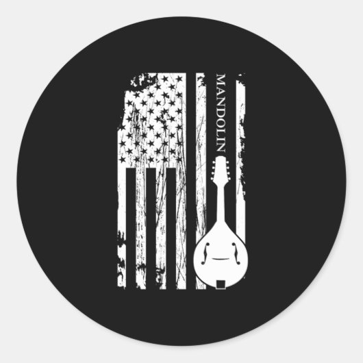 Mandolin American Flag Acoustic Music Band Gift Ronde Sticker (Voorkant)