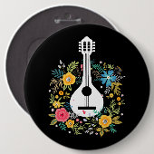 Mandolin Bloemen Patroon Speler String Instruments Ronde Button 6,0 Cm (Voorkant /achterkant)