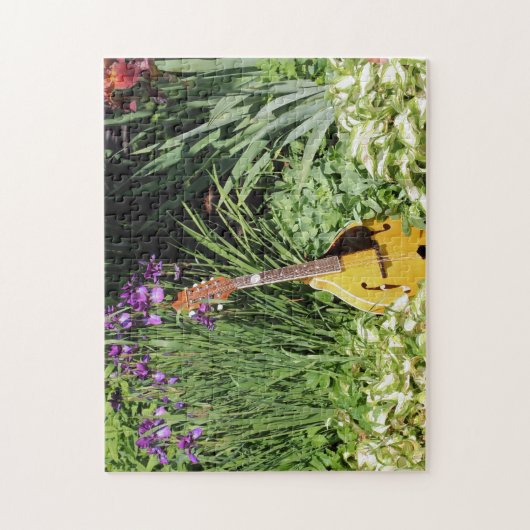 Mandolin en Irises flower Garden Legpuzzel (Verticaal)