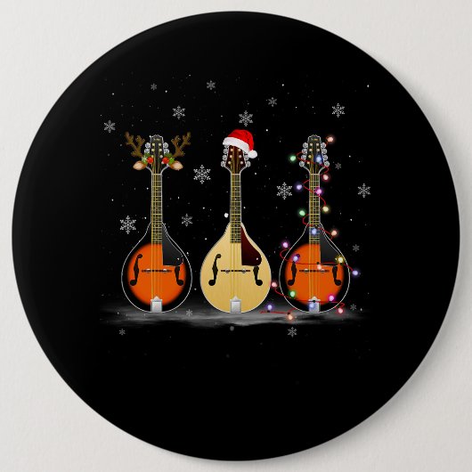 Mandolin Instrument Reindeer Kerstmis Light Ronde Button 6,0 Cm (Voorkant)