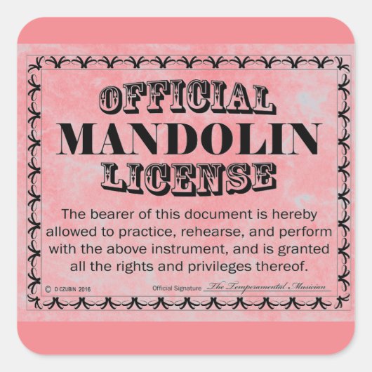 Mandolin License Square Sticker (Voorkant)