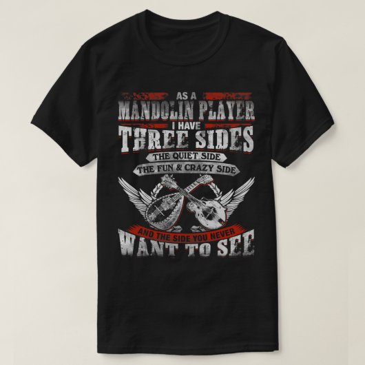 Mandolin liefhebber drie kanten van mandoline spel t-shirt (Design voorkant)