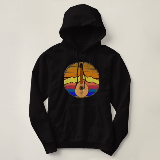 Mandolin Lover Mandolin Retro Sunset Funny Hoodie (Design voorkant)