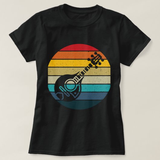 Mandolin Lover retro zonsondergang mandoline spel T-shirt (Design voorkant)