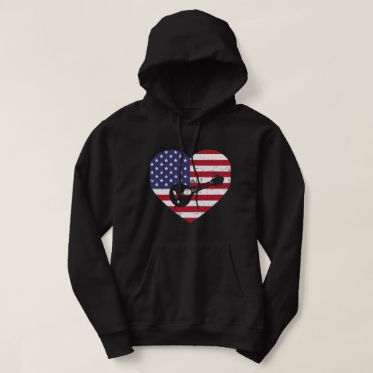 Mandolin Lover USA Amerikaanse Vlag Hart Mandolin Hoodie (Design voorkant)