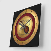 Mandolin ~ Musical Scroll ~ Gold/maroon/Black Back Vierkante Klok (Hoek)