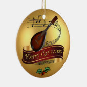 Mandolin ~ Musical Scroll ~ Gold Merry Kerst~ Keramisch Ornament (Rechts)