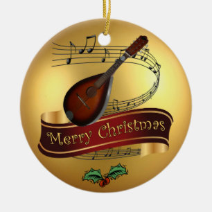 Mandolin ~ Musical Scroll ~ Gold Merry Kerst~ Keramisch Ornament