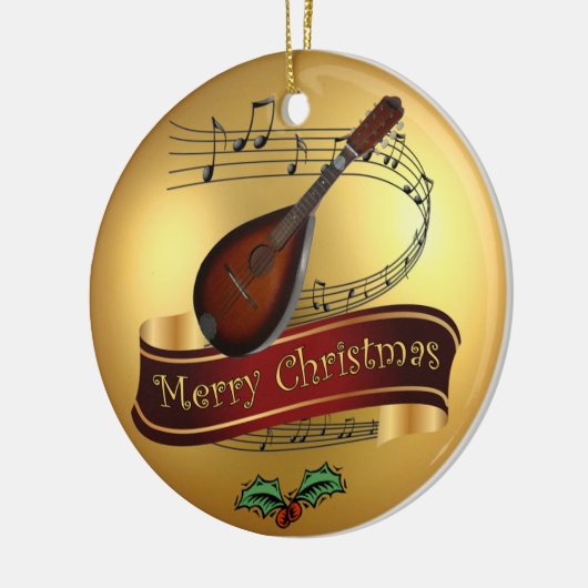 Mandolin ~ Musical Scroll ~ Gold Merry Kerst~ Keramisch Ornament (Links)