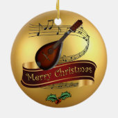 Mandolin ~ Musical Scroll ~ Gold Merry Kerst~ Keramisch Ornament (Achterkant)