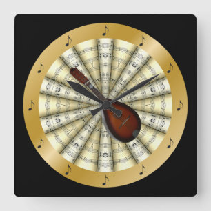 Mandolin ~ Rollend vel Music ~ Black of elke kleur Vierkante Klok