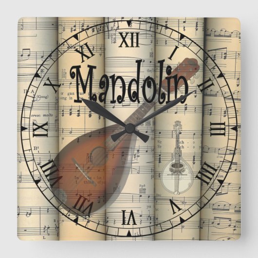 Mandolin ~ Rollend vel Music ~ Unieke ~ Vierkante Klok (Voorkant)