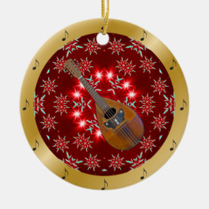 Mandolin ~ Silver ~ Red~ Kerst~ Keramisch Ornament
