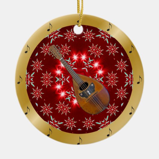 Mandolin ~ Silver ~ Red~ Kerst~ Keramisch Ornament (Voorkant)