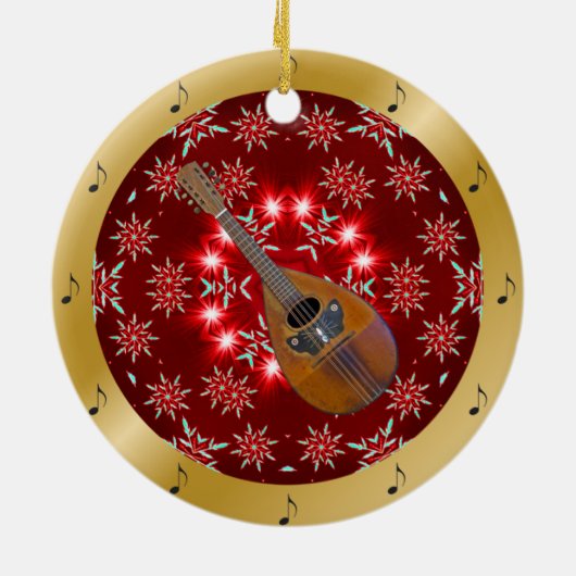 Mandolin ~ Silver ~ Red~ Kerst~ Keramisch Ornament (Achterkant)