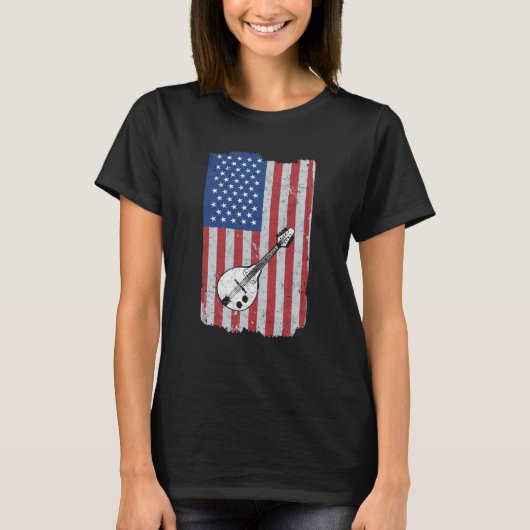 Mandolin Usa Flag Mandolin Player Mandolinist T-shirt (Voorkant)