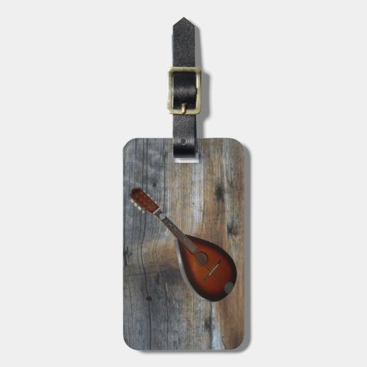 Mandolin w/Barnwood Background ~ CC BY-SA 3.0 Bagagelabel (Voorkant verticaal)