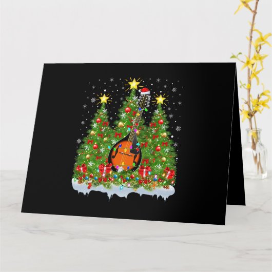 Mandolin Xmas Lights Santa Mandolin Christmas Tree Kaart (Gele Bloem)