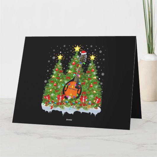 Mandolin Xmas Lights Santa Mandolin Christmas Tree Kaart (Achterkant)