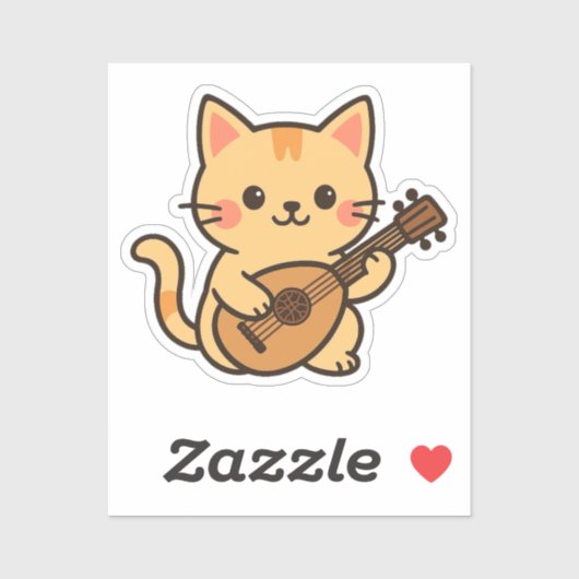 Mandoline Kat Kunstontwerp Sticker (Vel)