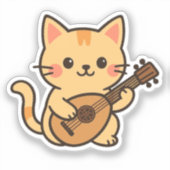 Mandoline Kat Kunstontwerp Sticker (Voorkant)