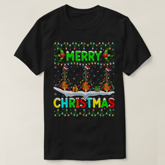 Mandoline Lover Xmas Mandolin Verlichting Santa Ha T-shirt (Design voorkant)