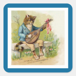 Mandoline-Playing Kat in Shimmering Sky Blue Jacke Vierkante Sticker
