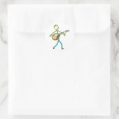 Mandoline spelende Stickman Ronde Sticker (Tas)