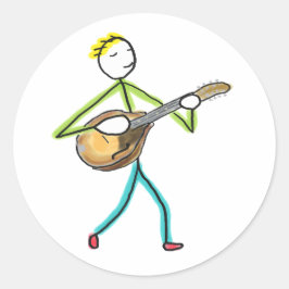 Mandoline spelende Stickman Ronde Sticker