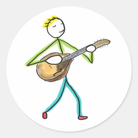 Mandoline spelende Stickman Ronde Sticker (Voorkant)