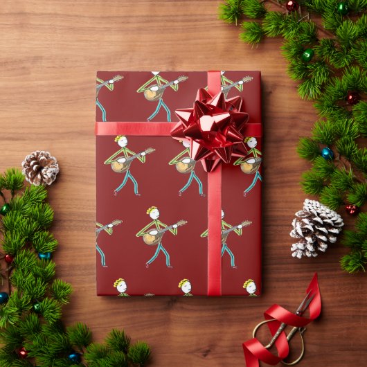 Mandoline spelende stokmannetje cadeaupapier (Feestdagen Geschenken)