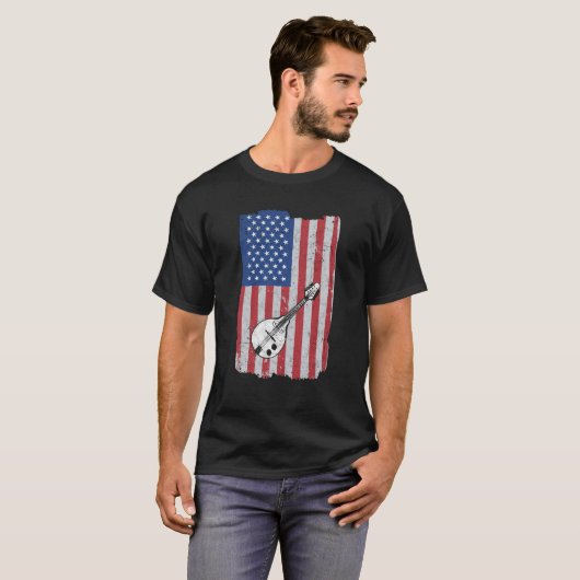 Mandolinist Mandolin Usa Vlag Mandolin Player T-shirt (Voorkant volledig)