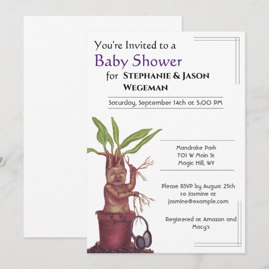 Mandrake Baby shower Uitnodiging (Voorkant / Achterkant)