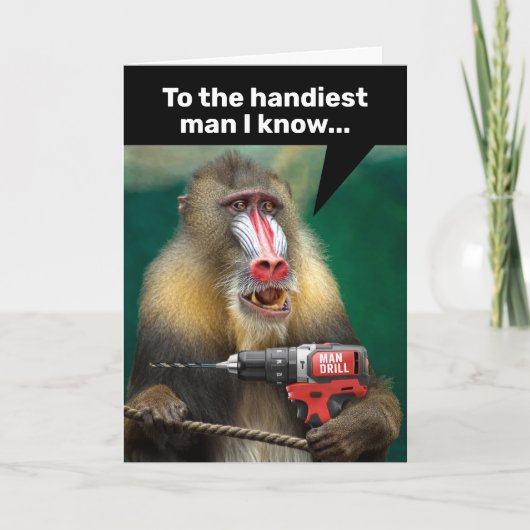 Mandrill aap met boor - handig Man op zaterdag Kaart (Voorkant)