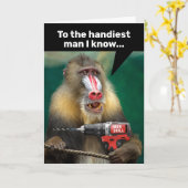 Mandrill aap met boor - handig Man op zaterdag Kaart (Gele Bloem)