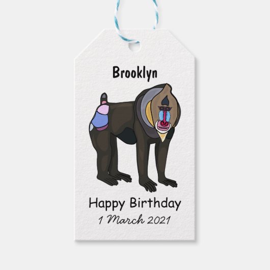 Mandrill cartoon illustratie cadeaulabel (Voorkant)
