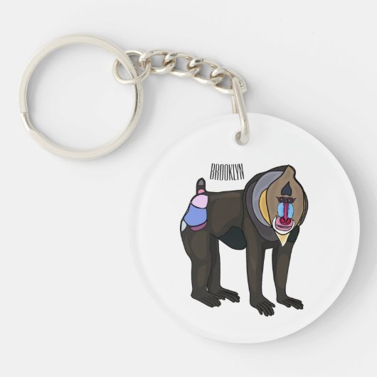 Mandrill cartoon illustratie sleutelhanger (Voorkant)