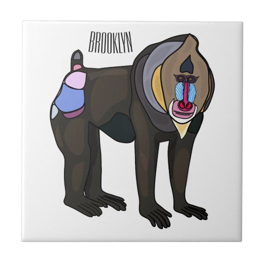 Mandrill cartoon illustratie tegeltje (Voorkant)
