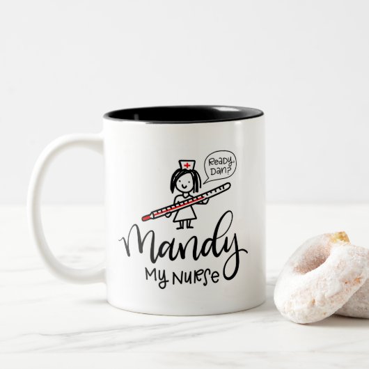 Mandy Mijn verpleegster - Aangepast Tweekleurige Koffiemok (Met donut)