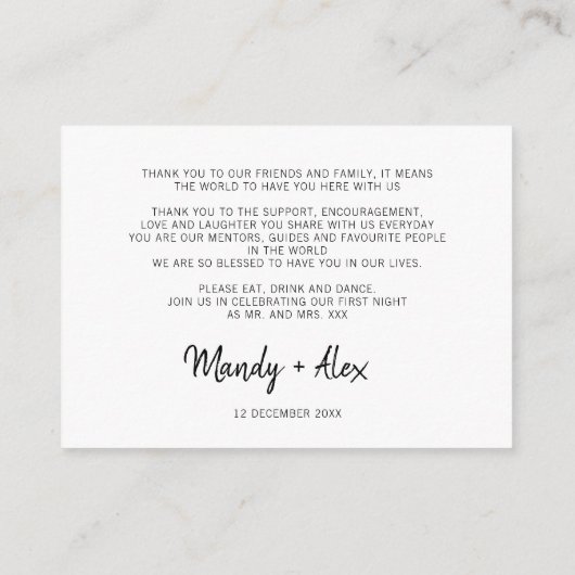 Mandy Minimalist Bedankt Verblijfskaarten Informatiekaartje (Achterkant)