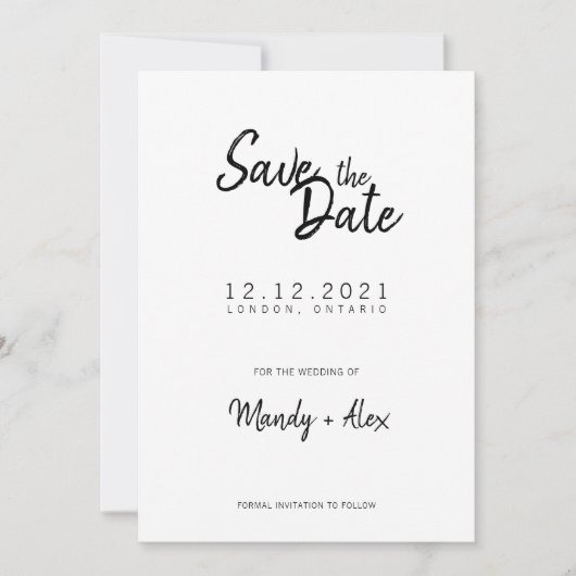 Mandy Minimalistische Eenvoudige Bewaar de Datum Save The Date (Voorkant)
