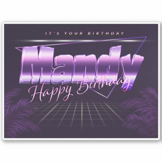 Mandy Name Vorname lila retro Sticker Geburtstag (Voorkant)