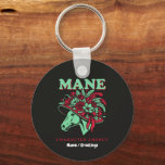 Mane Character Energy Funny Race Day Floral Hat Sleutelhanger<br><div class="desc">Saddle up for race day with this sassy "Mane Character Energy" equestrian design. Featuring a stylish horse silhouette wearing an extravagant floral hat in high-contrast mint green and vibrant rose red. This trendy, retro-inspired animal pun graphic captures the ultimate Southern racing vibe, making it perfect for spring racing events, equestrian...</div>